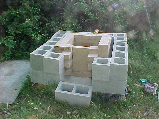clsing off the front of the furnace with cinder block to contain Perlite and insulation materials
