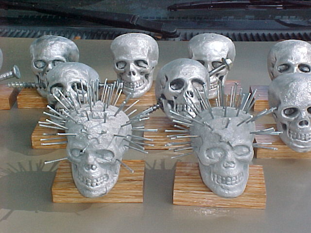 PinHeads and Screwed Skulls mounted on bases